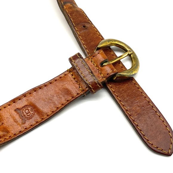 CHRISTIAN DIOR VINTAGE TAN LEATHER GOLD BUCKLE LOGO WAIST BELT WOMEN SMALL 85/34 - Picture 2 of 4